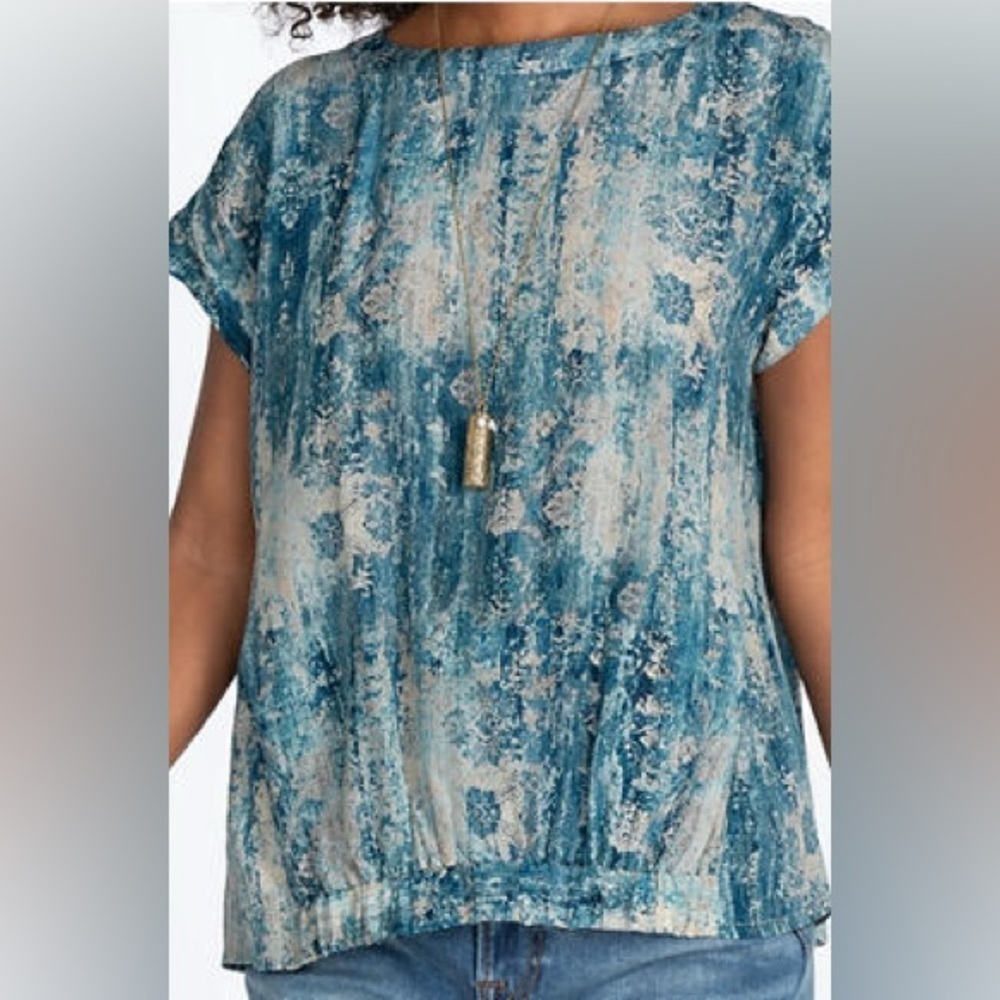 π SILK Johnny Was Pete & Greta Santorini Blue Blouse -factory error NWOT - Picture 2 of 10